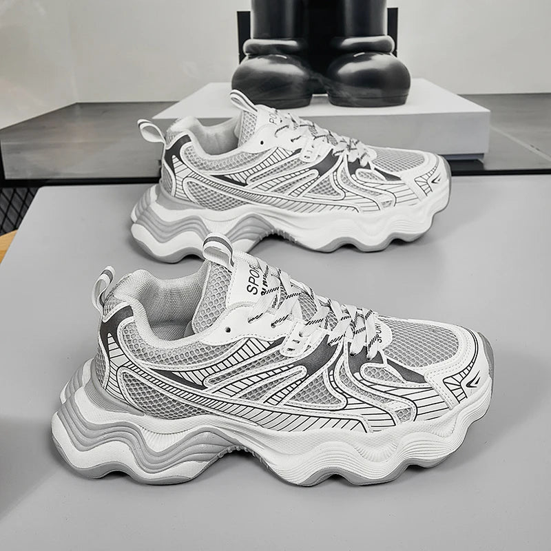 Sneakers casual in pelle mesh traspirante da uomo