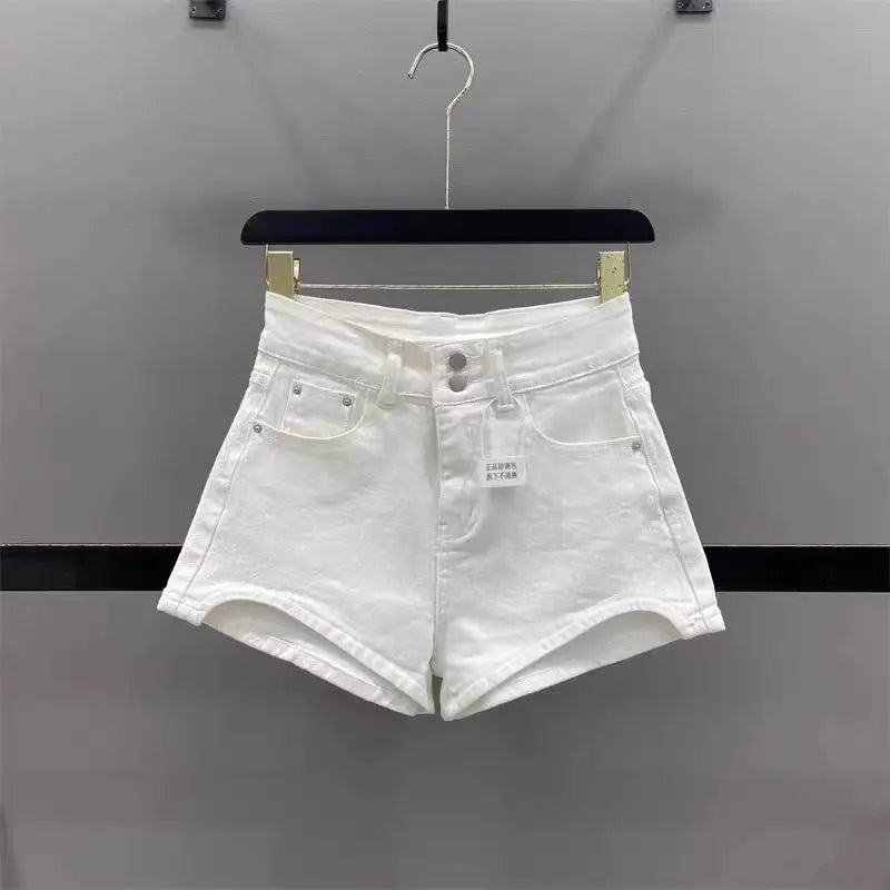 Pantaloncini di jeans a vita alta con stampa leopardata a gamba larga da donna - Pantaloncini di jeans donna ATREND