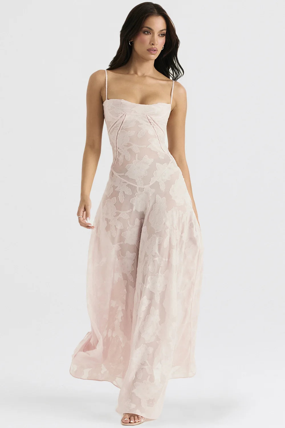 Abito lungo floreale in pizzo da donna - Abbigliamento Abiti ATREND