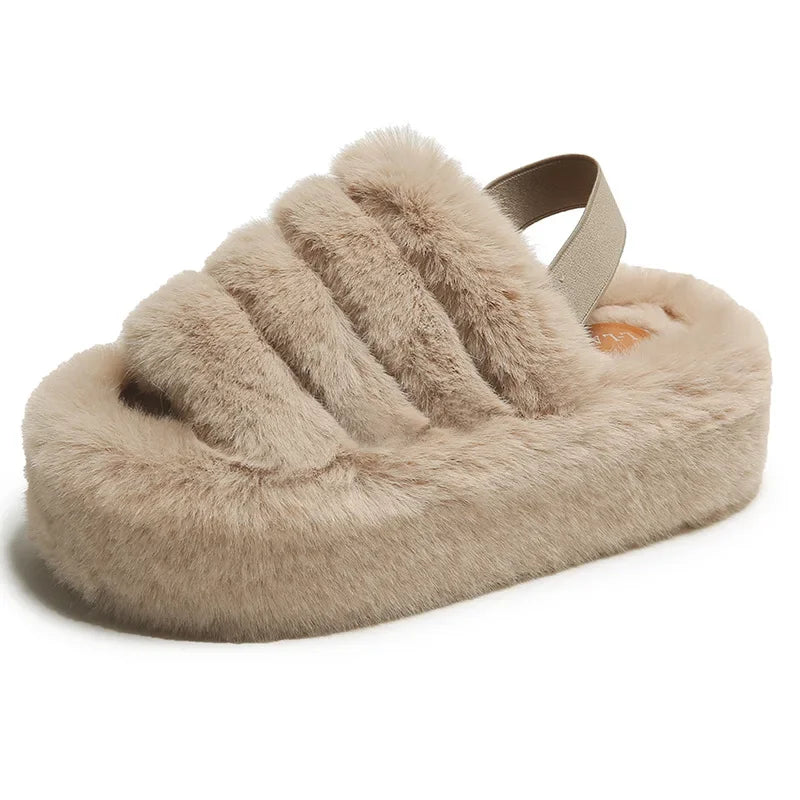 Women's Elastic Strap Fur Slippers