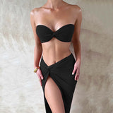 Set coordinato top a fascia con gonna lunga e spacco laterale profondo da donna - Set coordinato donna ATREND