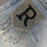 Pantaloncini di jeans strappati con stampa a lettere da donna - Pantaloncini di jeans donna ATREND
