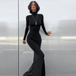 Abito lungo casual con scollo alto e maniche lunghe da donna - Abbigliamento Abiti ATREND