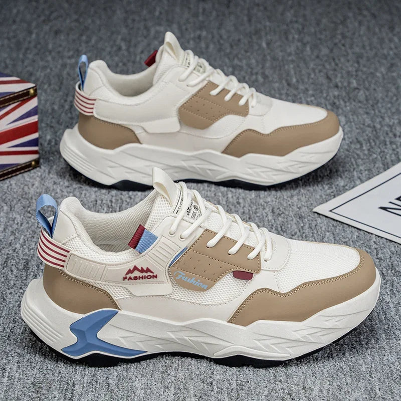 Sneakers chunky casual in pelle in microfibra da uomo