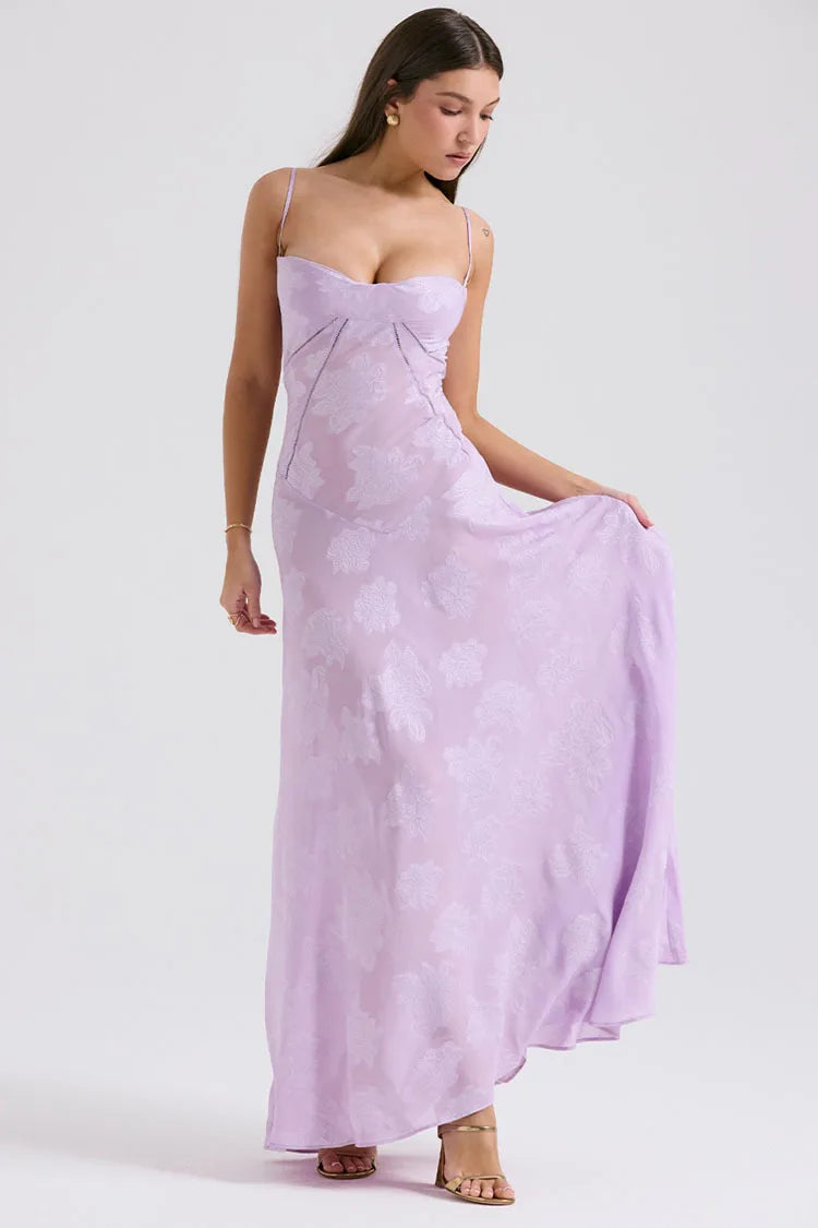 Abito lungo floreale in pizzo da donna - Abbigliamento Abiti ATREND