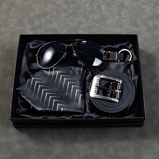 Set idea regalo con cravatta occhiali da sole cintura e portachiavi da uomo - Idea regalo uomo ATREND