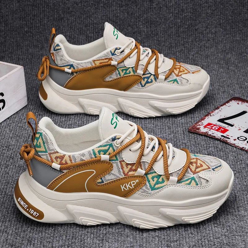 Sneakers chunky casual in pelle microfibra traspirante da uomo