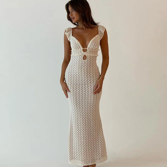Abito lungo casual con scollo profondo da donna - Abbigliamento Abiti ATREND