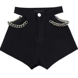 Pantaloncini di jeans scavati con catena da donna - Pantaloncini di jeans donna ATREND