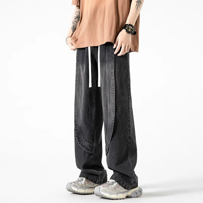 Jeans casual streetwears con gamba larga e chiusura a lacci da uomo - Jeans uomo ATREND