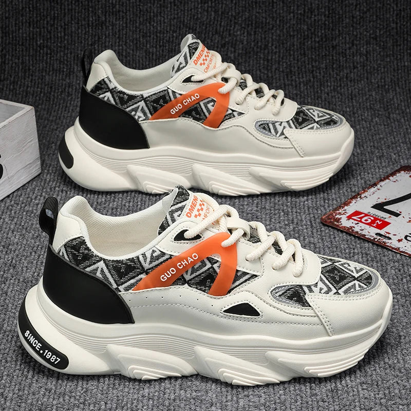 Sneakers chunky casual in pelle microfibra traspirante da uomo