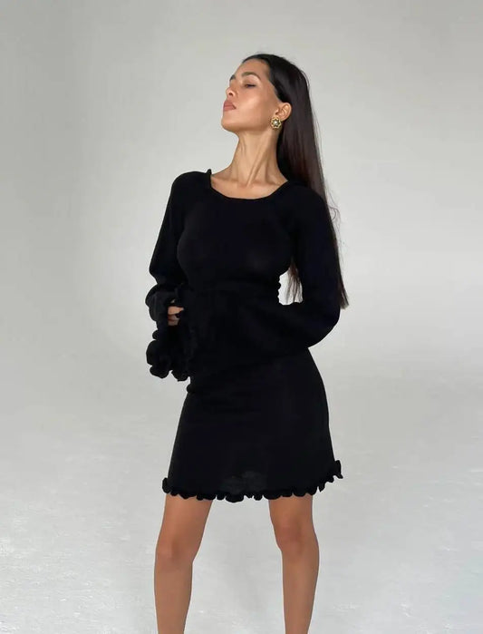 Mini abito casual scavato con maniche a pipistrello plissettate da donna - Abbigliamento Abiti ATREND