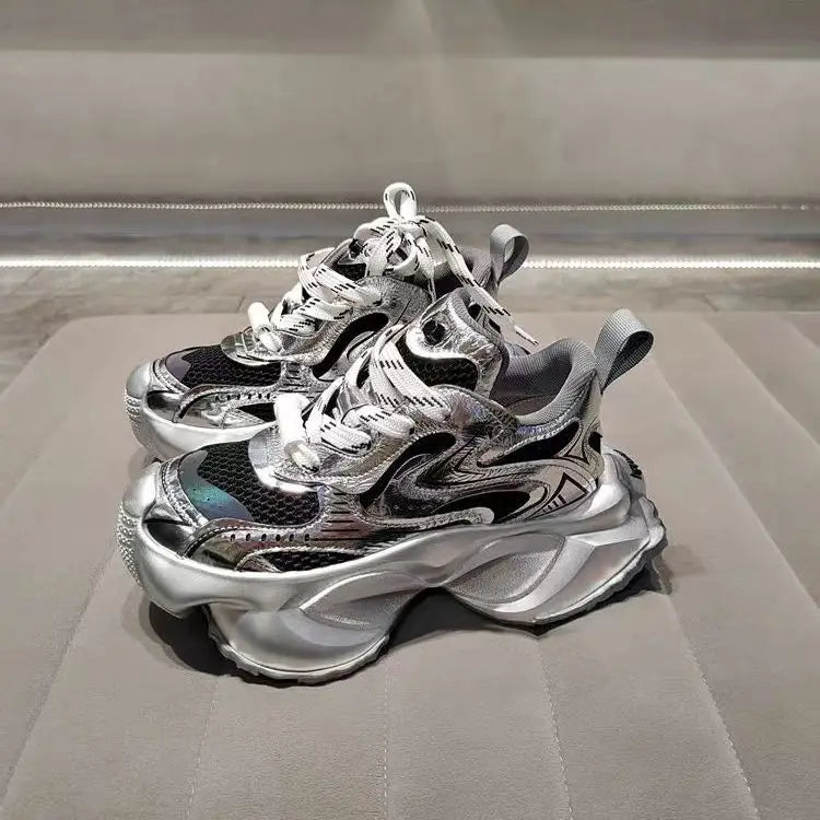 Sneakers casual patchwork con para alta e lacci da donna