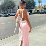 Abito lungo elegante con code laterali sulle maniche da donna - Abbigliamento Abiti ATREND
