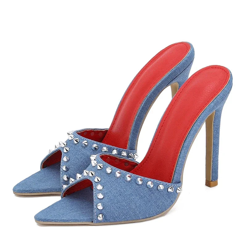 Sandali casual in demin con bordo a contrasto di borchie da donna - Sandali donna ATREND