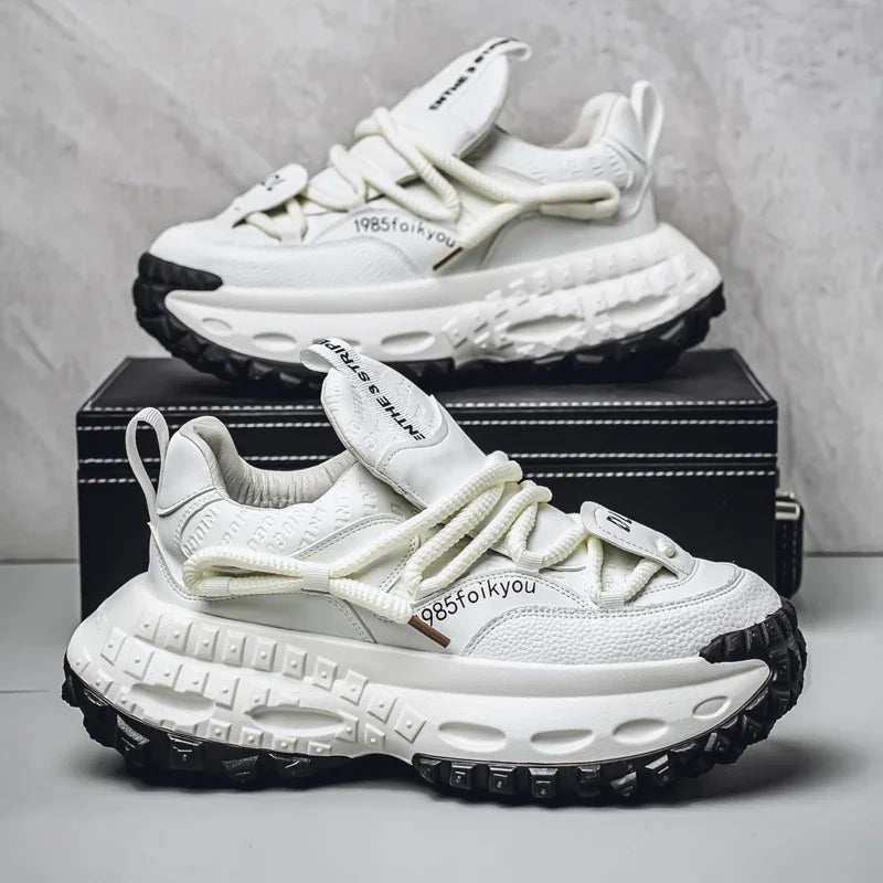 Sneakers chunky in pelle microfibra da uomo