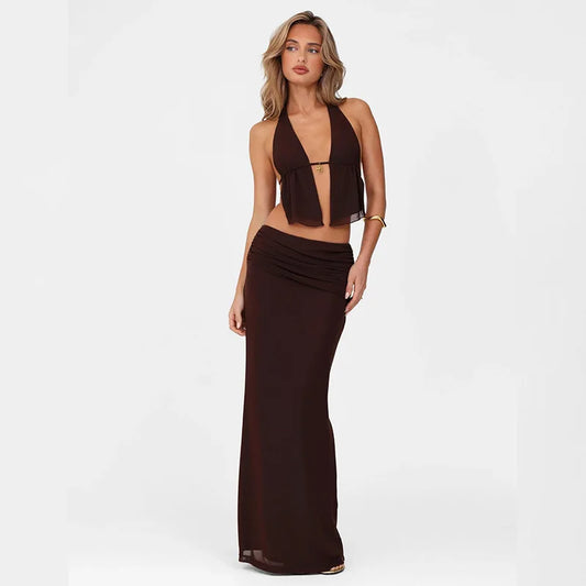 Set coordinato top scavato e gonna lunga da donna - Abbigliamento Abiti ATREND