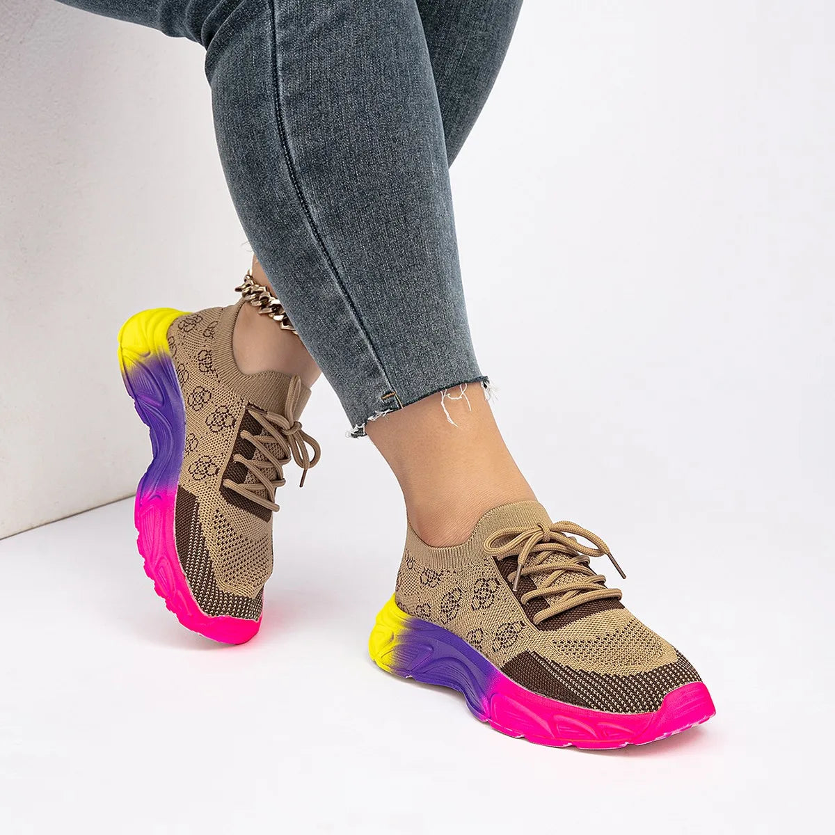 Sneakers casual in cotone con para multicolor con lacci da donna - Sneakers donna ATREND