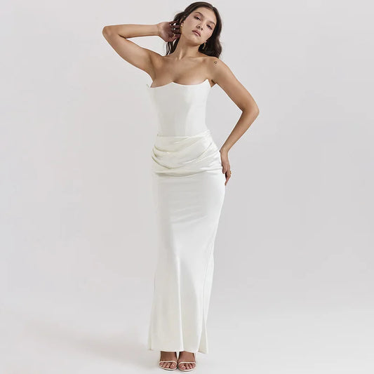 Abito lungo casual in raso senza maniche da donna - Abbigliamento Abiti ATREND