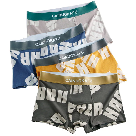 Men's 4 Piece Casual Boxer Briefs with Elastic Band and Letter Print
