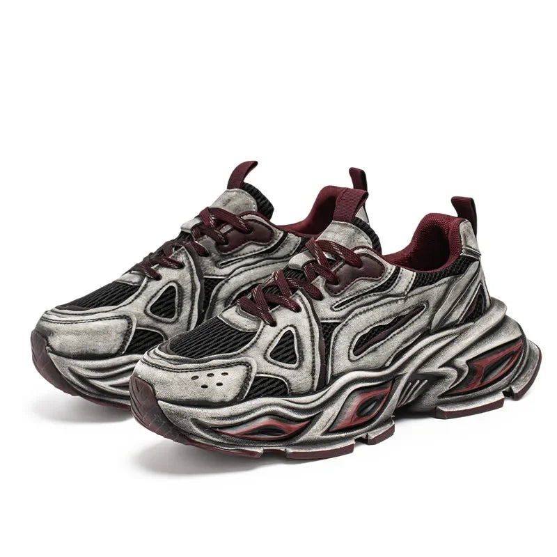 Sneakers chunky casual bicolor in pelle mesh traspirante da uomo
