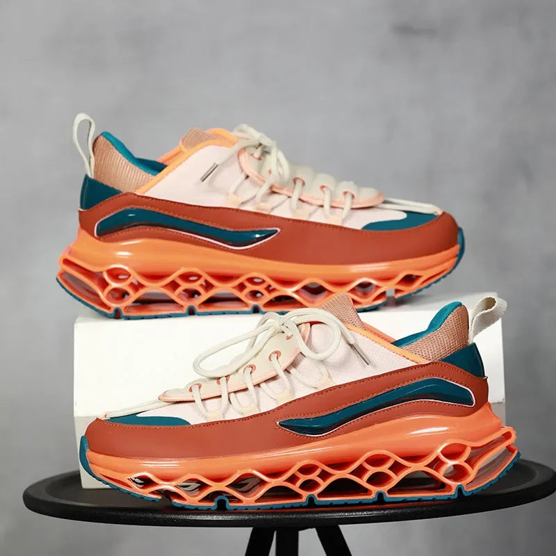 Sneakers chunky patchwork casual con suola geometrica da uomo