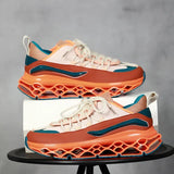 Sneakers chunky patchwork casual con suola geometrica da uomo
