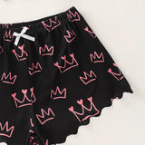 Women's Letter Crown Print Short Top and Shorts Casual Pajamas