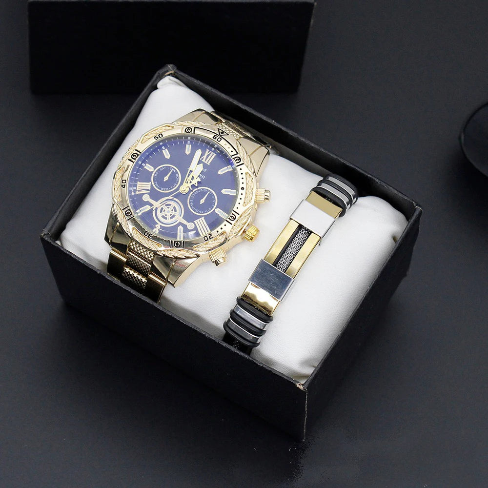 Casual Gift Idea Set with Men's Watch and Bracelet