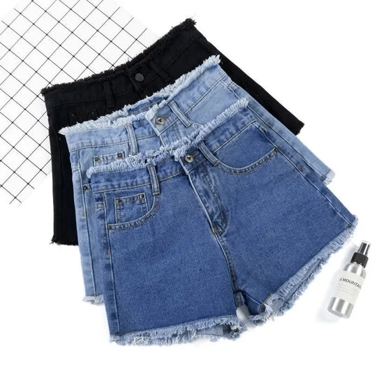 Pantaloncini di jeans con bordi ruvidi da donna - Pantaloncini di jeans donna ATREND