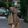 Mini abito casual a maniche lunghe leopardato da donna - Abbigliamento Abiti ATREND