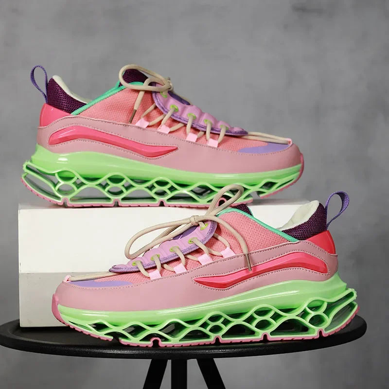 Sneakers chunky patchwork casual con suola geometrica da uomo