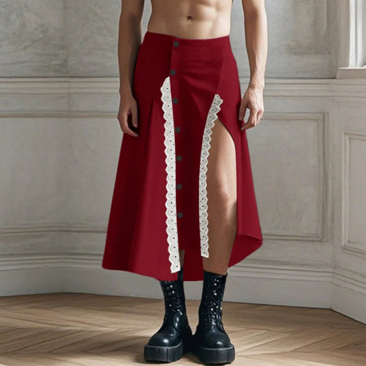 Pantaloni patchwork con spacco laterale in pizzo da uomo - Pantaloni uomo ATREND