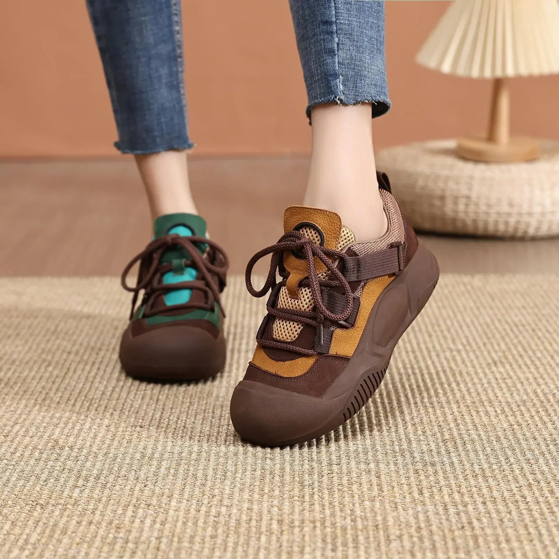 Sneakers casual retrò patchwork con lacci da donna - Sneakers donna ATREND