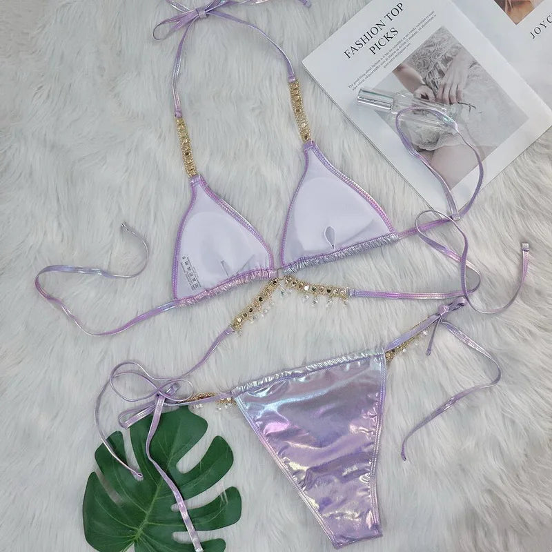 Bikini due pezzi reggiseno e mutande con catena da donna