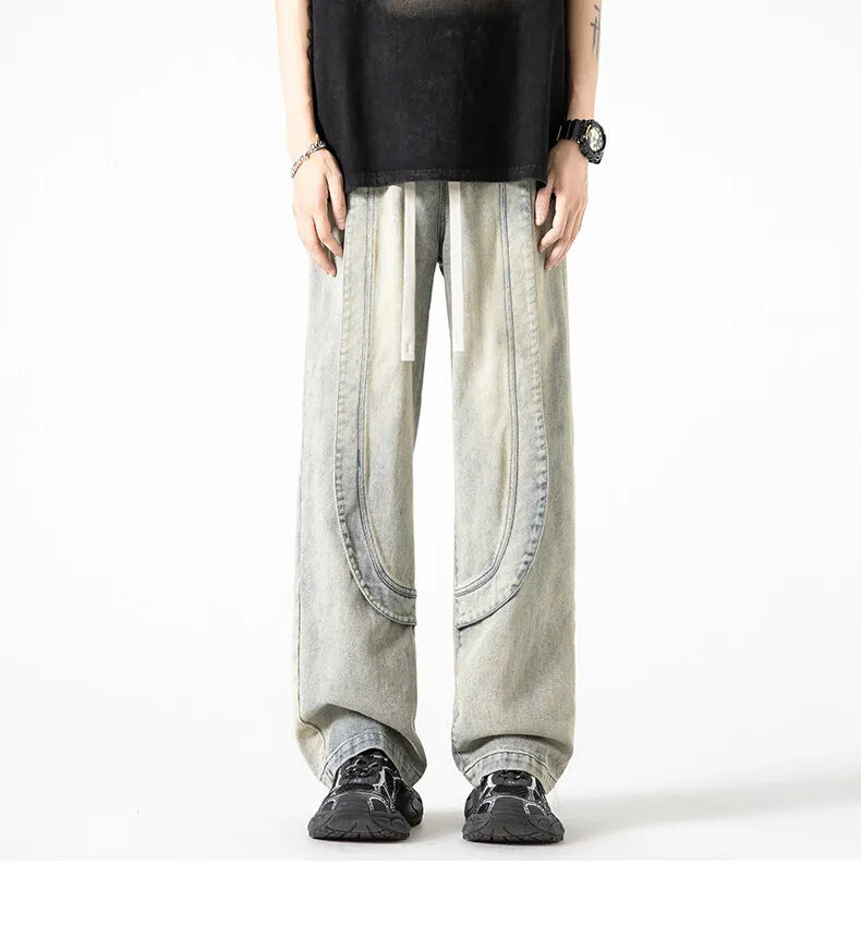 Jeans casual streetwears con gamba larga e chiusura a lacci da uomo - Jeans uomo ATREND