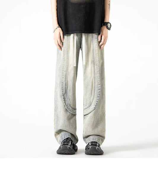Jeans casual streetwears con gamba larga e chiusura a lacci da uomo - Jeans uomo ATREND