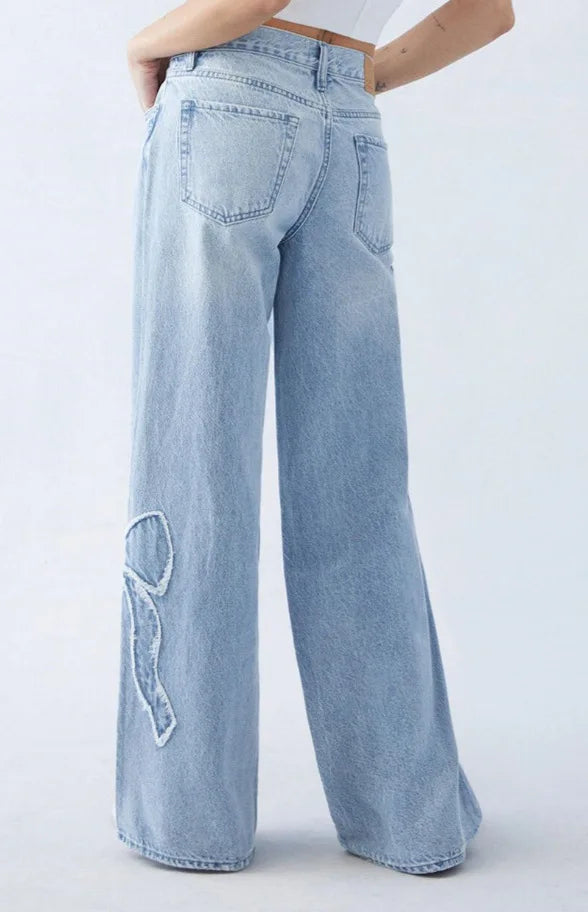 New Fashion Streetwear Bow Embroidered Baggy Jeans Women Y2K Harajuku Gothic High Waist Loose Pants Casual Popular Vintage