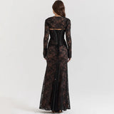 Abito lungo elegante in pizzo con copri spalle da donna - Abbigliamento Abiti ATREND