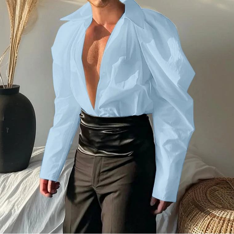 Camicia casual con maniche a sbuffo da uomo - Camicia uomo ATREND