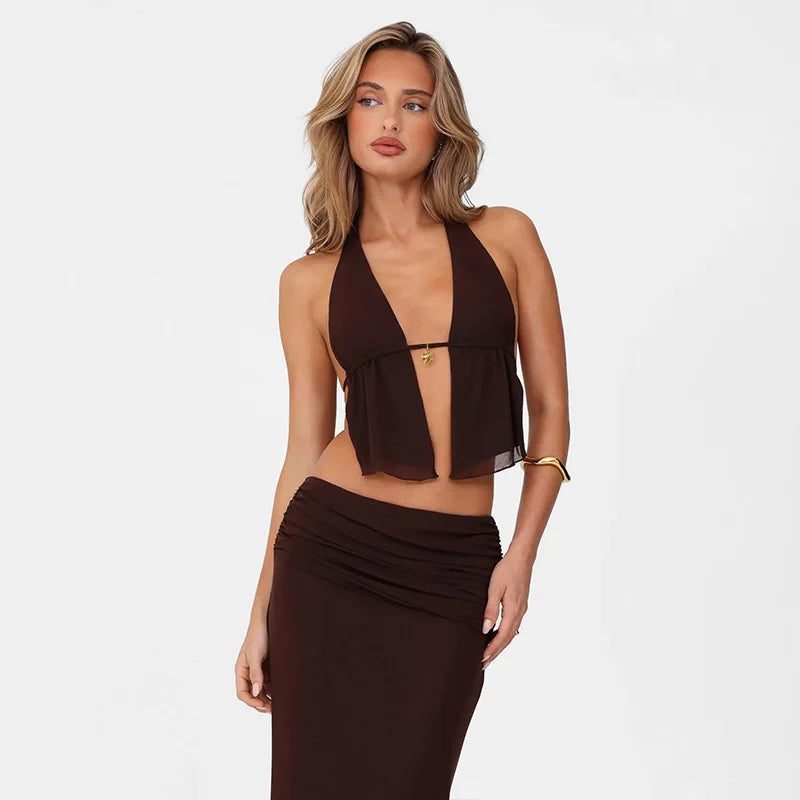 Set coordinato top scavato e gonna lunga da donna - Abbigliamento Abiti ATREND