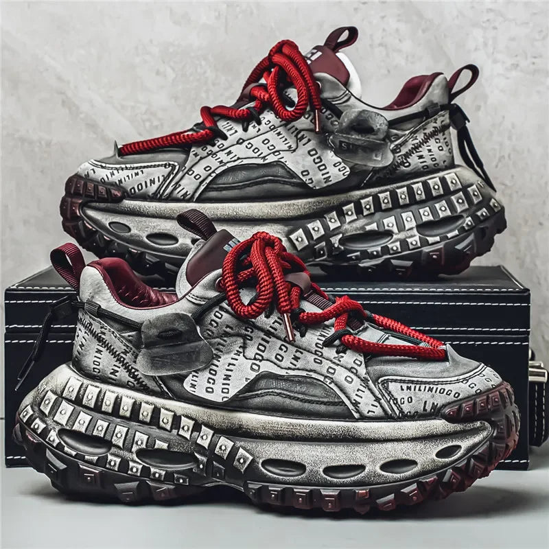Sneakers chunky in pelle microfibra da uomo