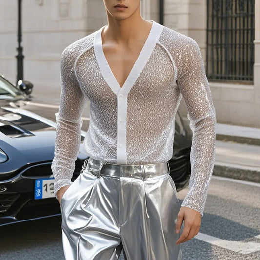 Camicia casual trasparente da uomo - Pantaloni uomo ATREND