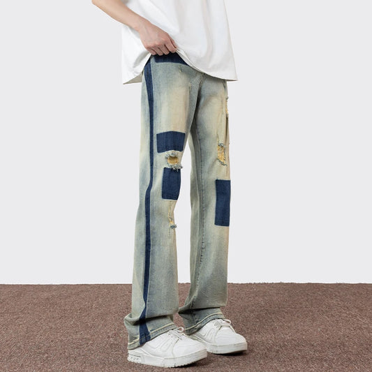 Jeans casual patchwork streetwear da uomo - Jeans uomo ATREND