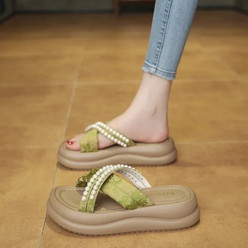 Ciabatte con fascia intrecciata con perle da donna - Ciabatte donna ATREND