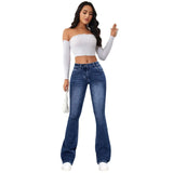 Women's Jeans Slim Fit Flared Pants Washable Denim Pockets High Waist Solid Ankle Length Boot Cut Streetwear Casual Zipper Fly