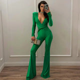 Jumpsuit casual con scollo profondo a V e gamba larga da donna - Abbigliamento Abiti ATREND