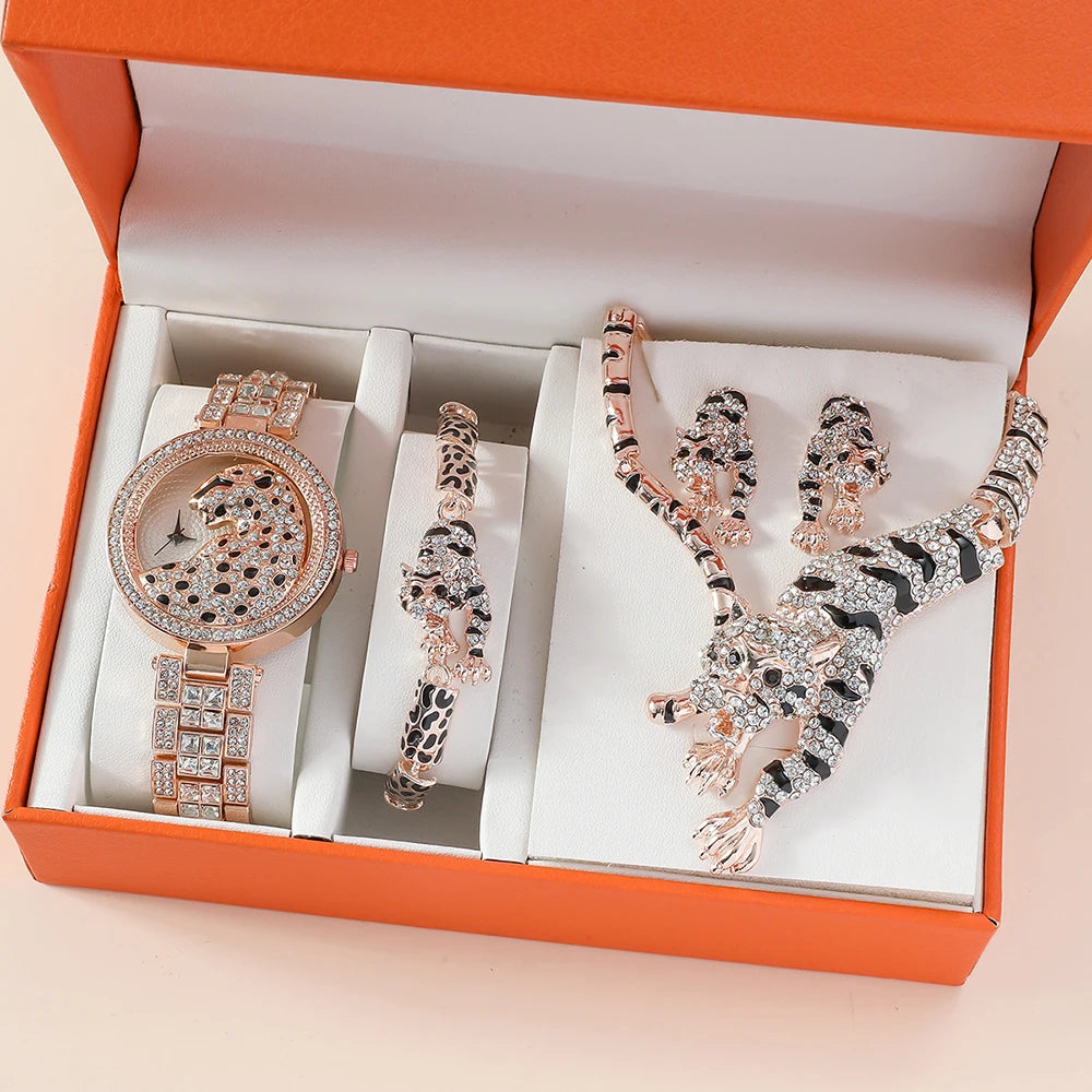 Set idea regalo con orologio bracciale collana e orecchini con leopardo da donna - Idea regalo donna ATREND