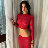 Set coordinato top e gonna in pizzo trasparente da donna - Set coordinato donna ATREND