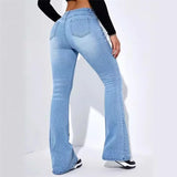 Fashion Women's Commuter Slim Fit Jeans Mid Waist Micro Flare Denim Pants Floor Length Washable Trousers Female Casual Streetwear